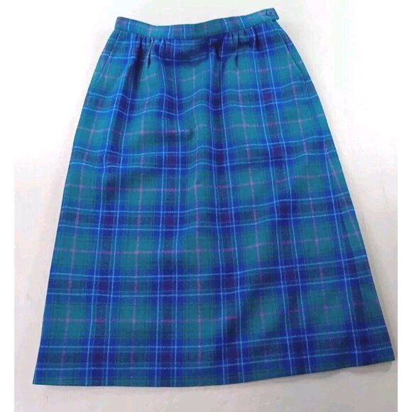 Pendleton Vintage Wmn Skirt 8 Petite 100% Virgin Wool Lined Green Blue Pld‎ 90's - Picture 1 of 7